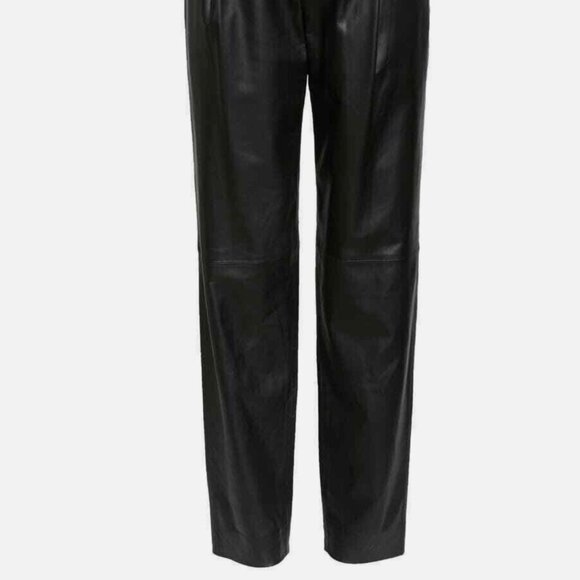 VINCE Leather Trousers Black Pleat Front Pants - Picture 8 of 12